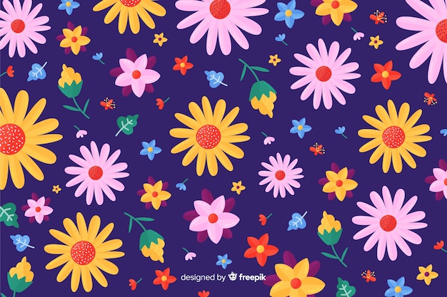 Colorful flat flowers decorative background