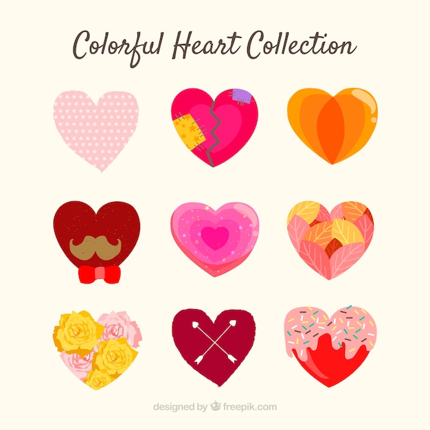 Красочная плоская коллекция сердца