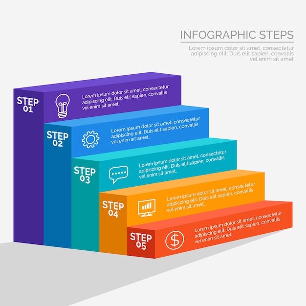 Бесплатное векторное изображение Красочные плоские инфографики шаги