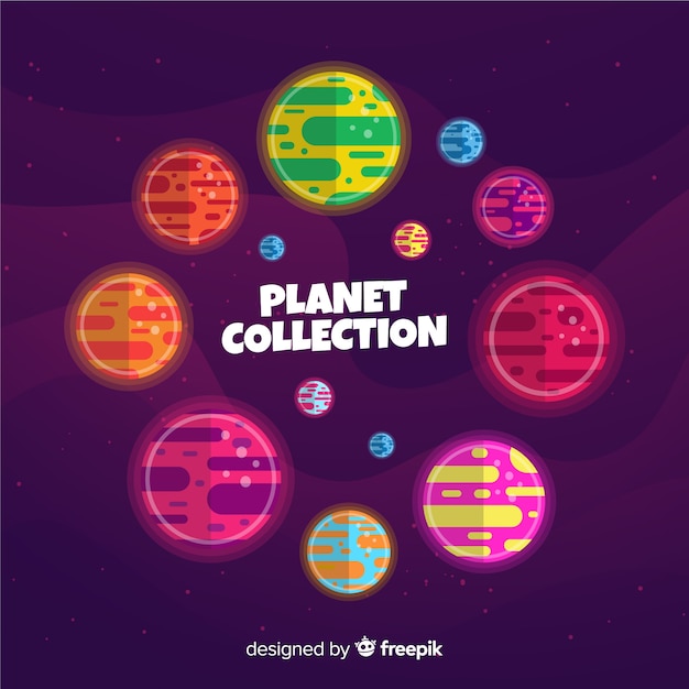 Free vector colorful flat planets pack