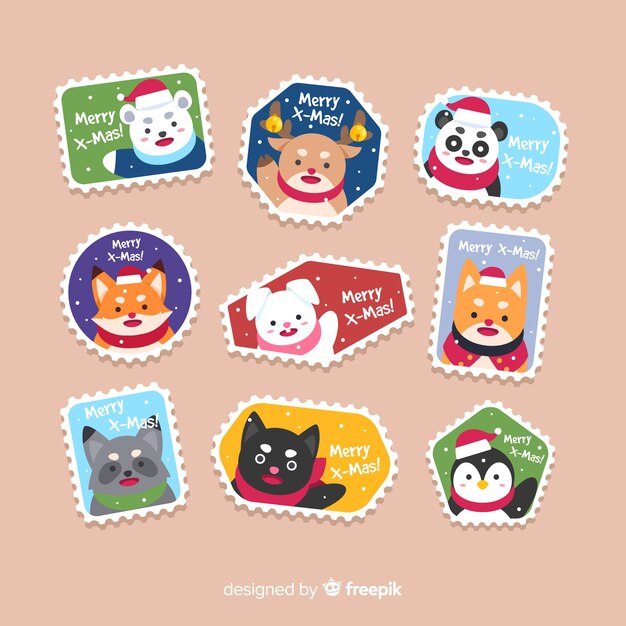 Colorful flat stamp christmas collection