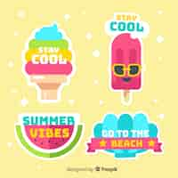 Free vector colorful flat summer sticker collection