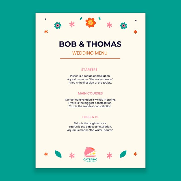 Free vector colorful flat wedding menu