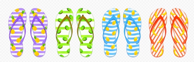 Colorful flip flops set isolated on transparent