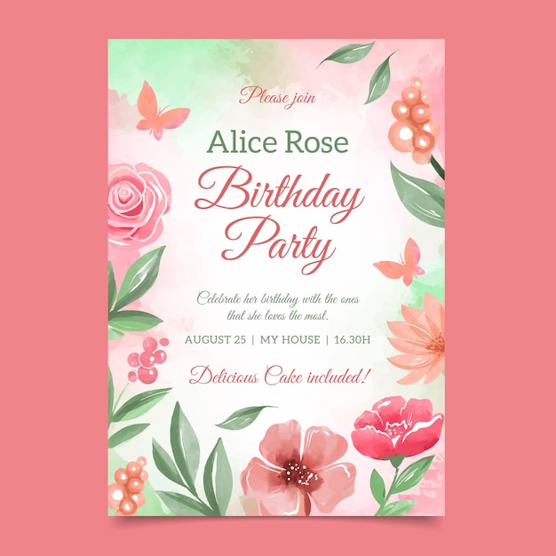 Free vector colorful floral birthday card template