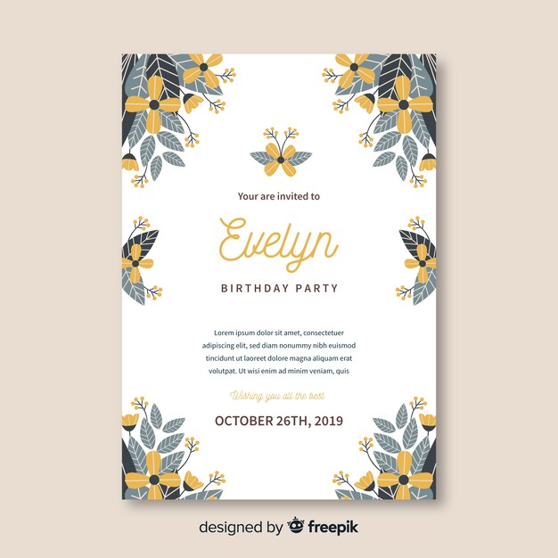 Colorful floral birthday invitation template