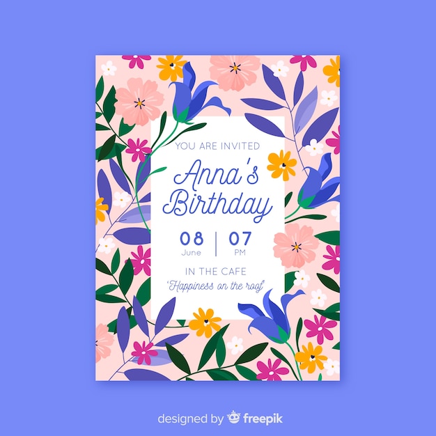 Free vector colorful floral birthday invitation template