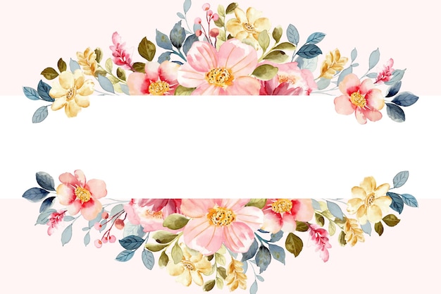 Colorful floral border with watercolor