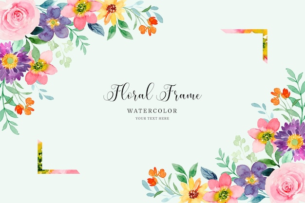 Colorful floral frame background with watercolor