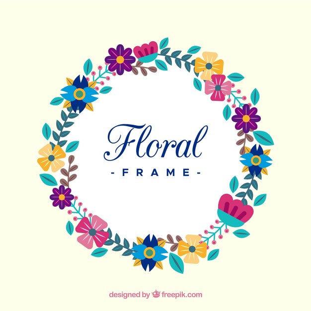 Colorful floral frame in flat style