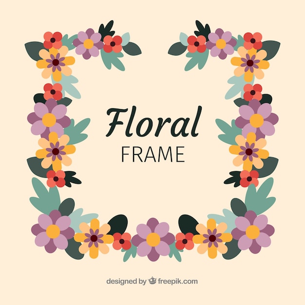 Colorful floral frame in flat style