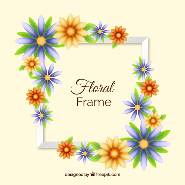 Colorful floral frame in flat style