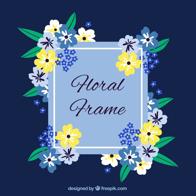 Colorful floral frame in hand drawn style