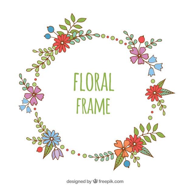 Colorful floral frame in hand drawn style