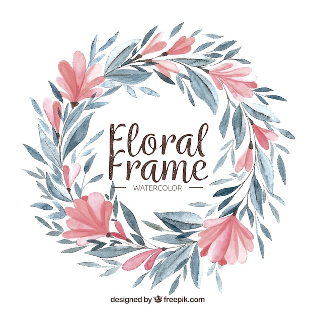 Colorful floral frame in watercolor style