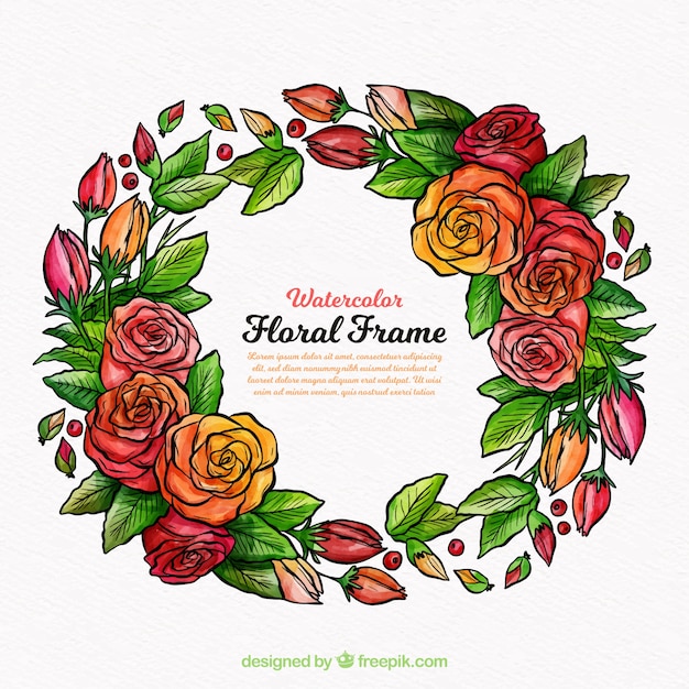 Colorful floral frame in watercolor style