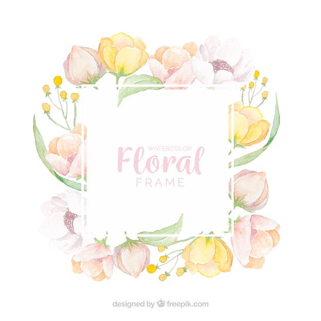 Colorful floral frame in watercolor style