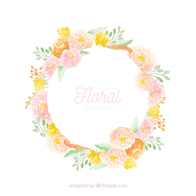 Colorful floral frame in watercolor style