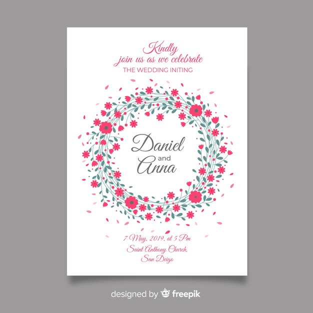 Colorful floral frame wedding invitation