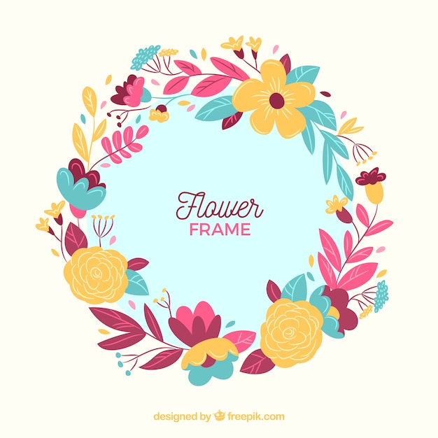 Colorful floral frame with flat design