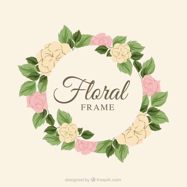 Colorful floral frame with flat design