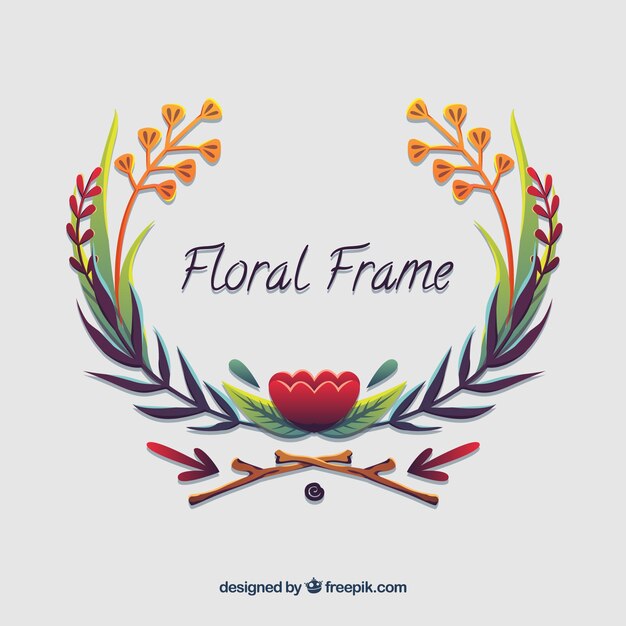 Colorful floral frame with flat design