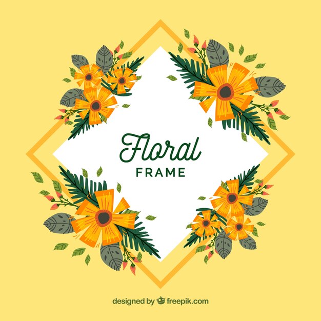 Colorful floral frame with flat design