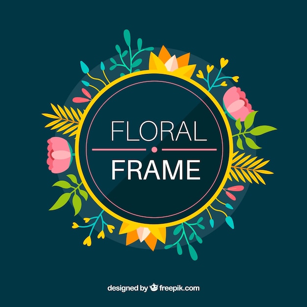 Colorful floral frame with flat design