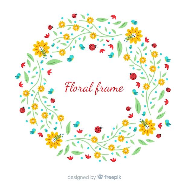 Colorful floral frame with flat design