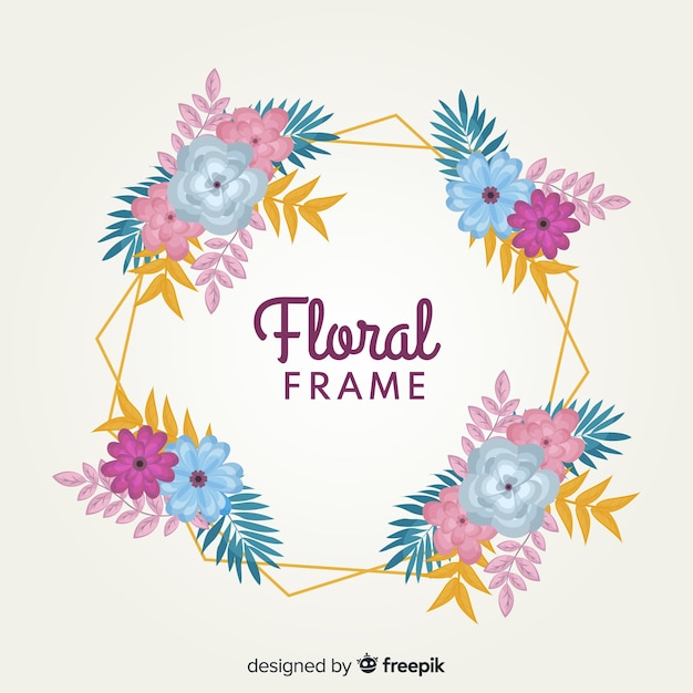 Colorful floral frame with flat design