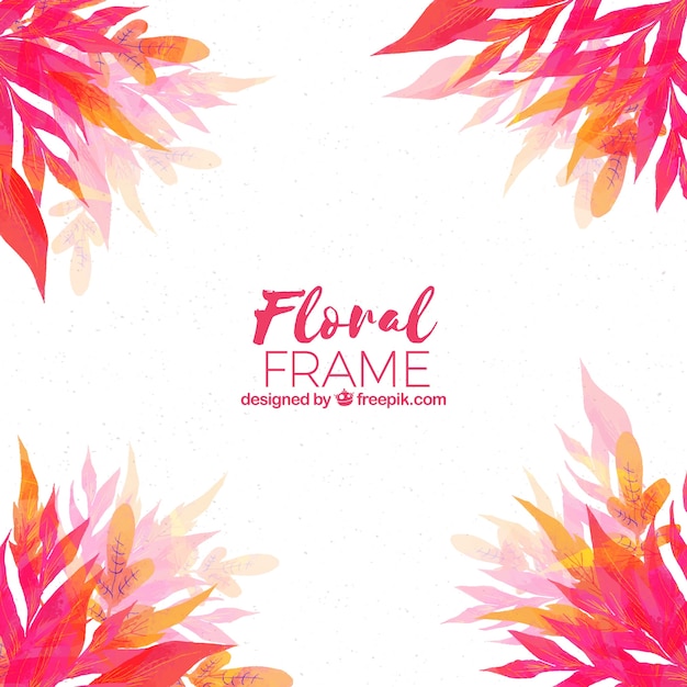 Free vector colorful floral frame with leaves in watercolor style