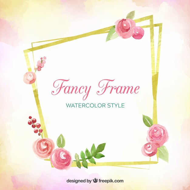 Colorful floral frame with watercolor style