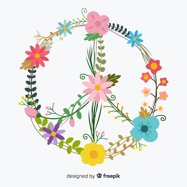 カラフルな花の平和シンボルの背景