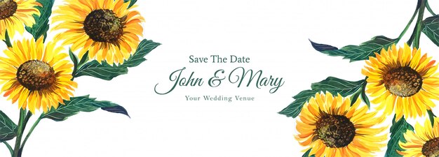 Colorful floral wedding banner in watercolor style