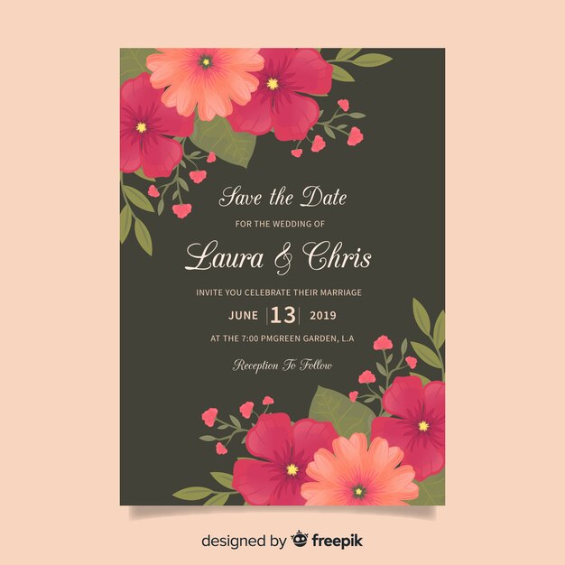 Colorful floral wedding invitation template