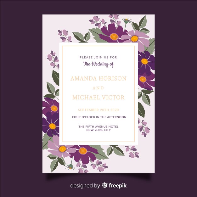 Colorful floral wedding invitation template