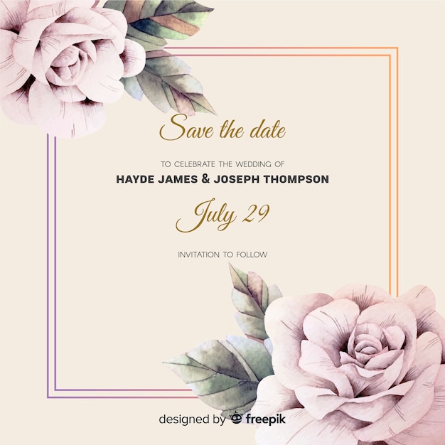 Free vector colorful floral wedding invitation