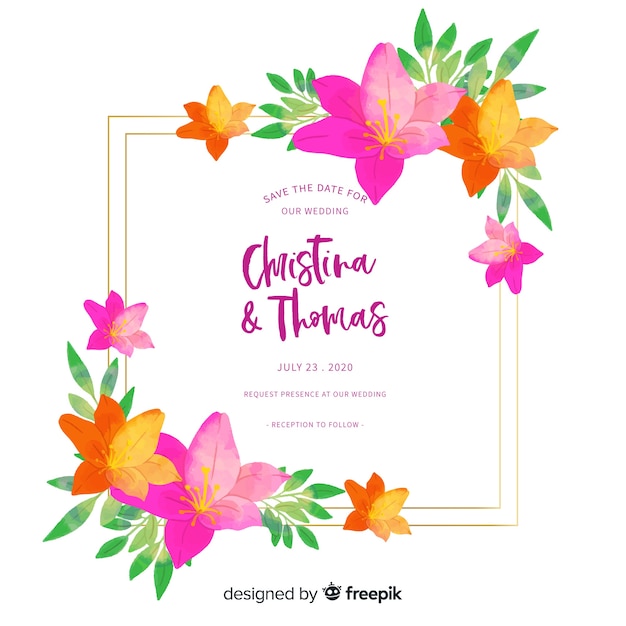 Colorful floral wedding invitation