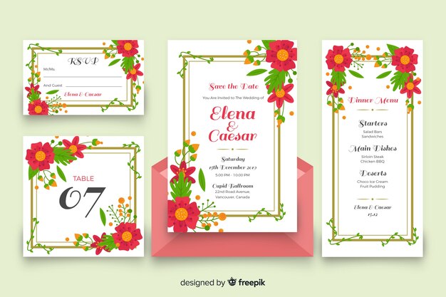 Colorful floral wedding stationery