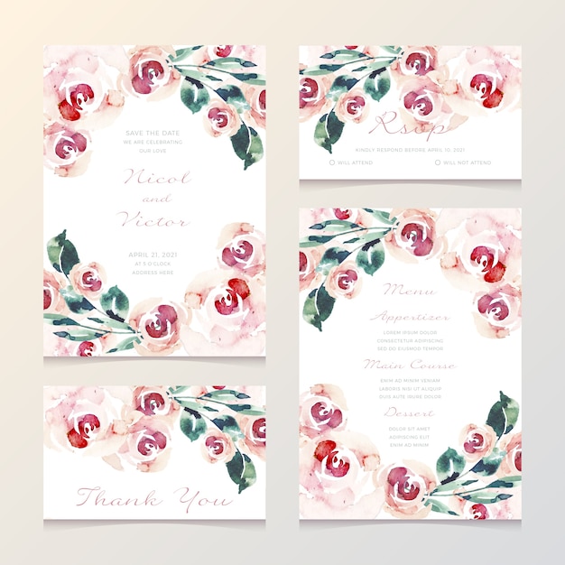Free vector colorful floral wedding stationery