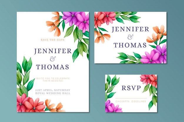 Colorful floral wedding stationery