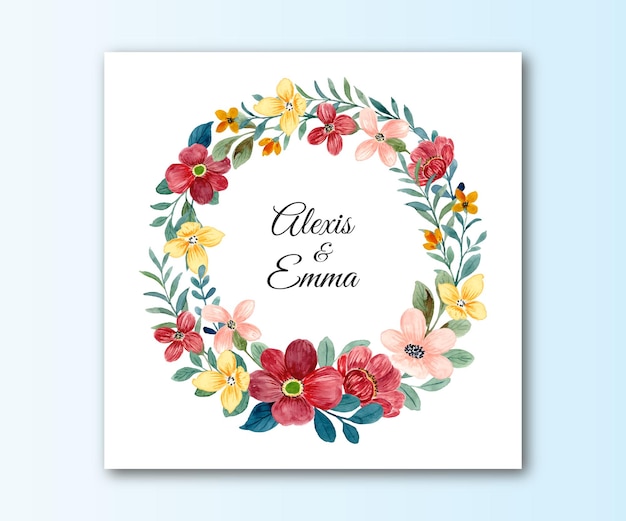 Colorful floral wreath with watercolor