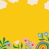 Free vector colorful flower background, cute yellow border, nature doodle in retro design vector