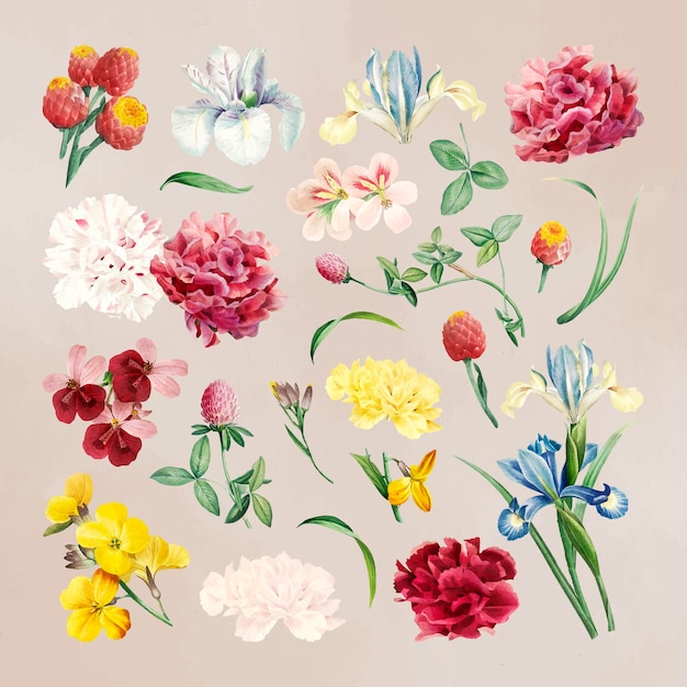 手描きの花のデザインのカラフルな水彩背景 無料のベクター