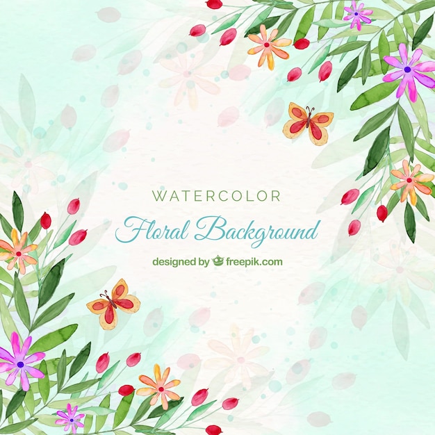 Colorful flowers background in watercolor style