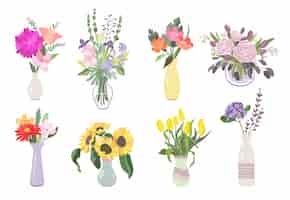 Free vector colorful flowers flat icon pack