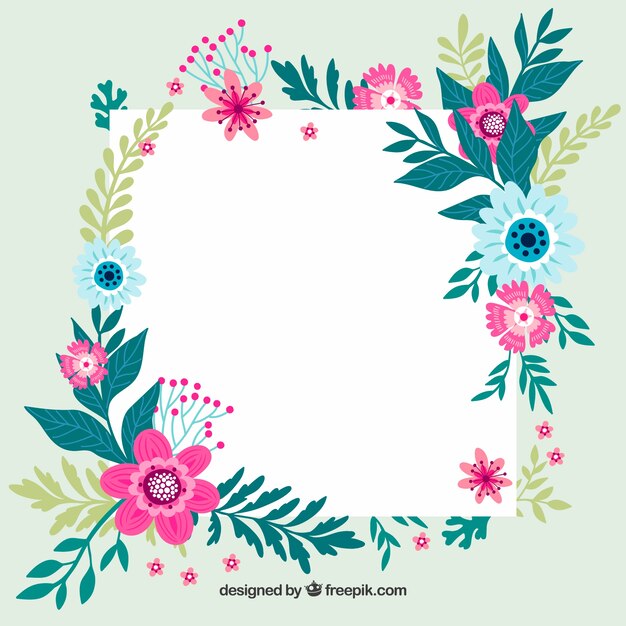 Colorful flowers frame in flat style