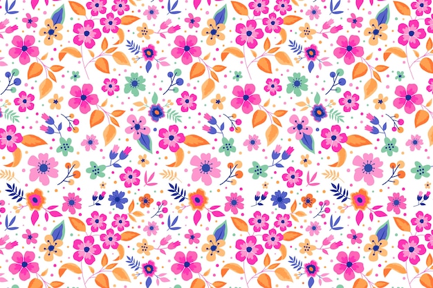 Colorful flowers pattern with white background