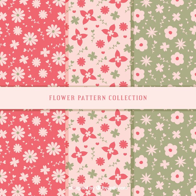 Colorful flowers patterns collection in flat style