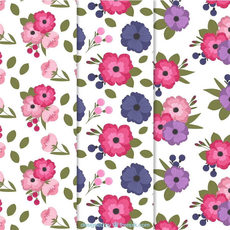 Free Vector colorful flowers patterns collection